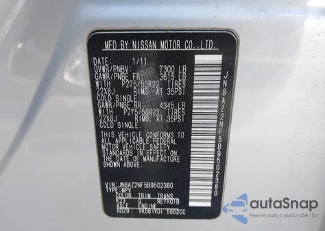 2011 Infiniti Qx56 from USA, damaged, VIN JN8AZ2NF5B9502380